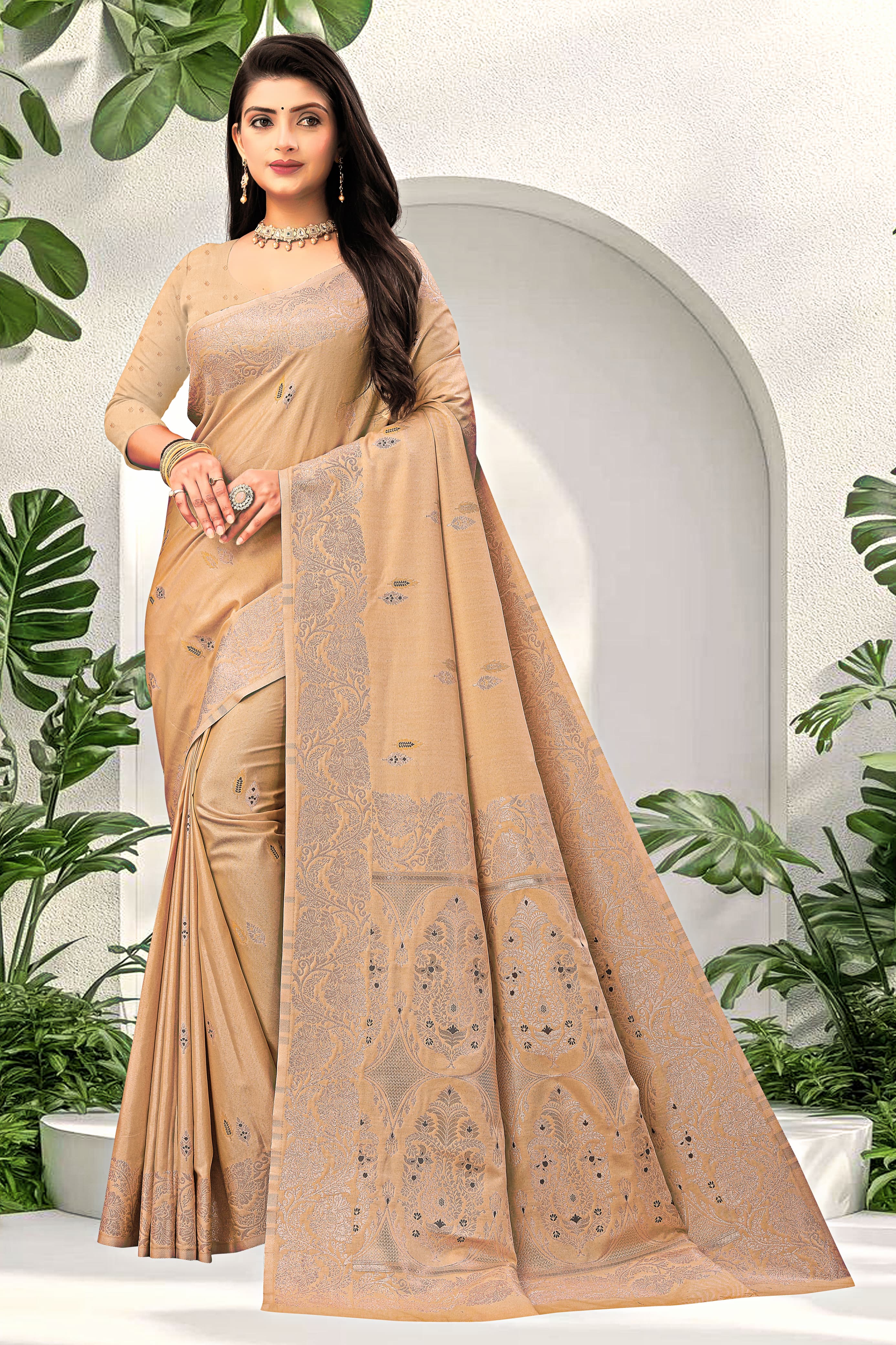 "Mustered Gold Jacquard Cotton Saree with Elegant Zari Work"