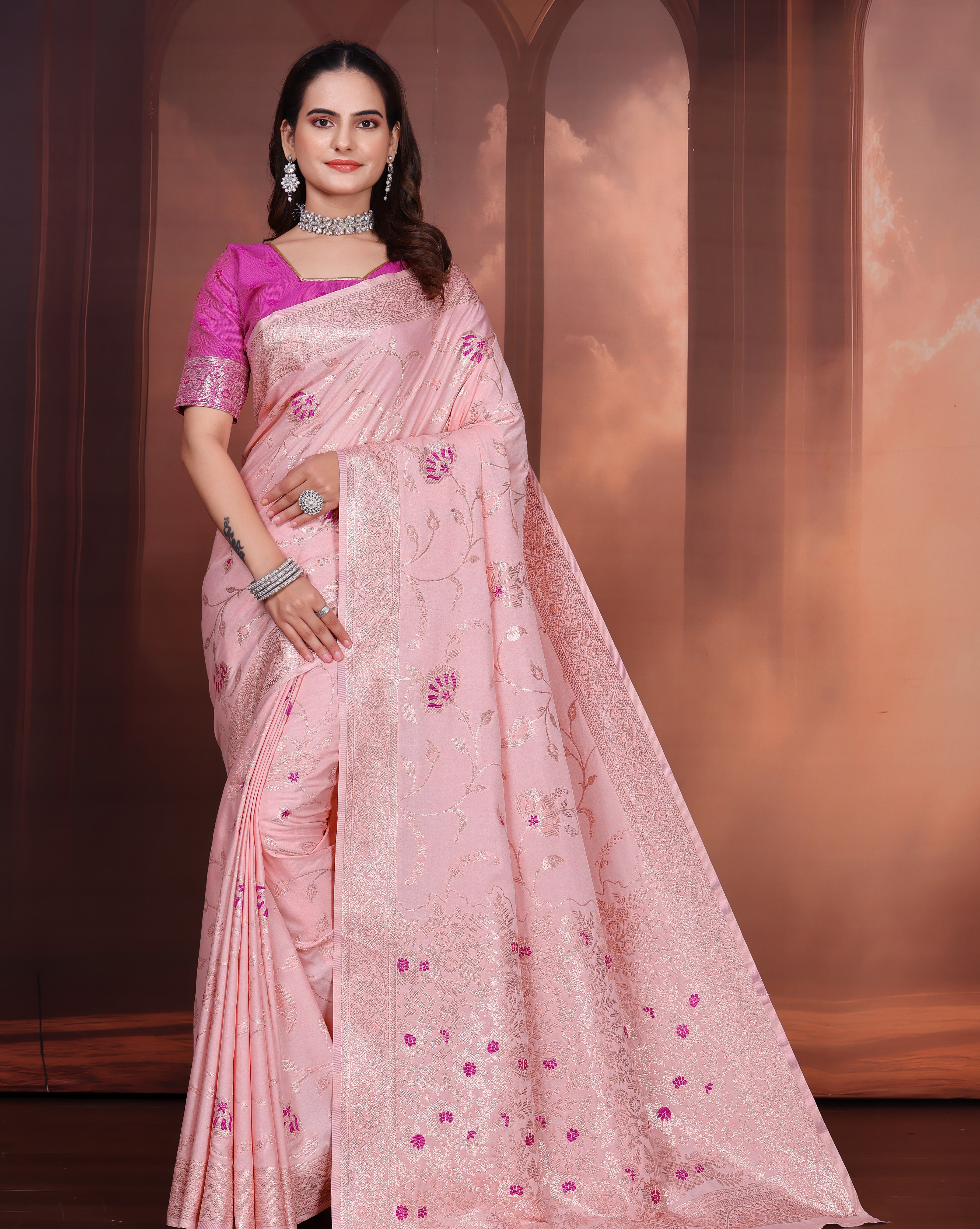 Satin Jal Banarasi Silk Saree