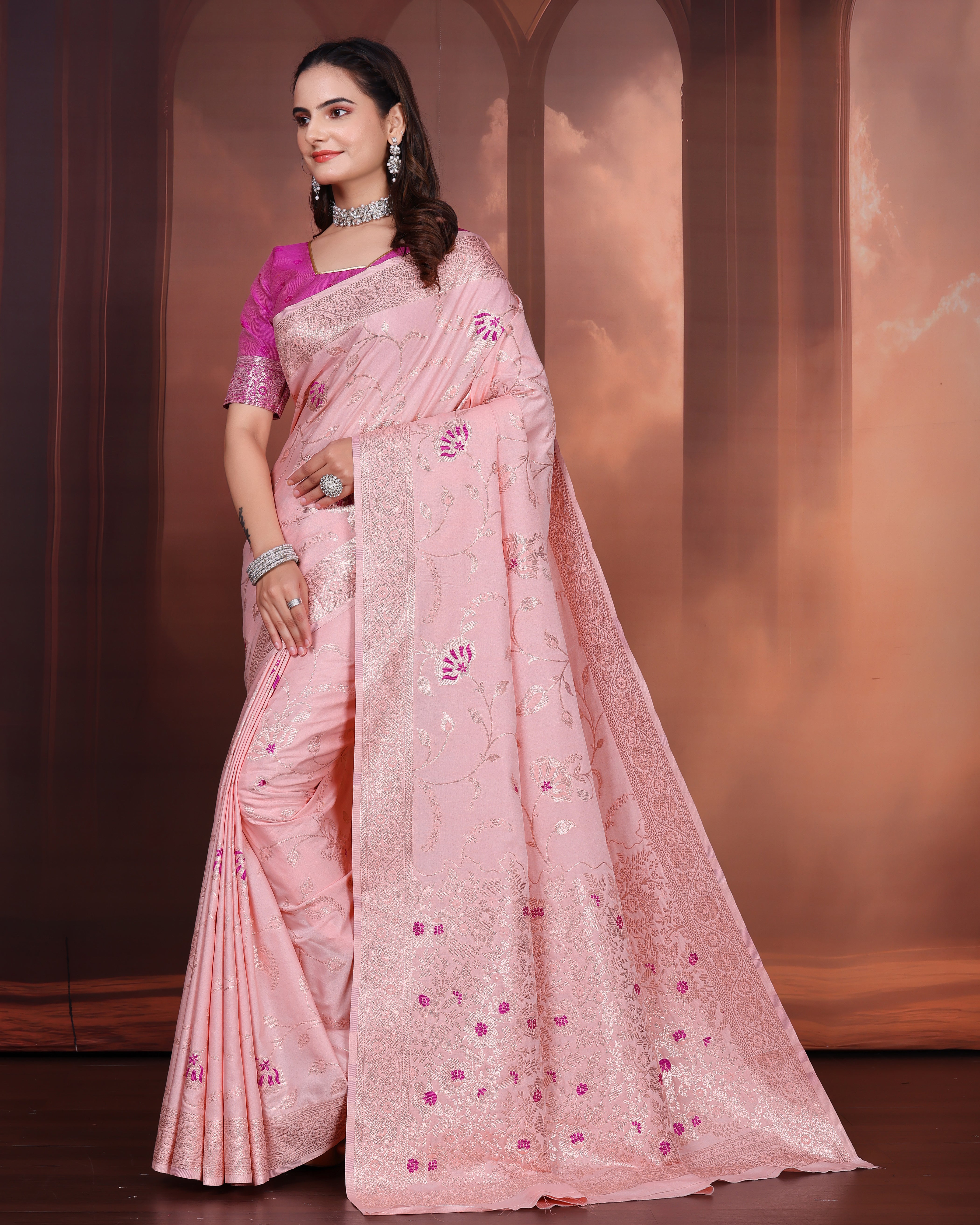 Satin Jal Banarasi Silk Saree