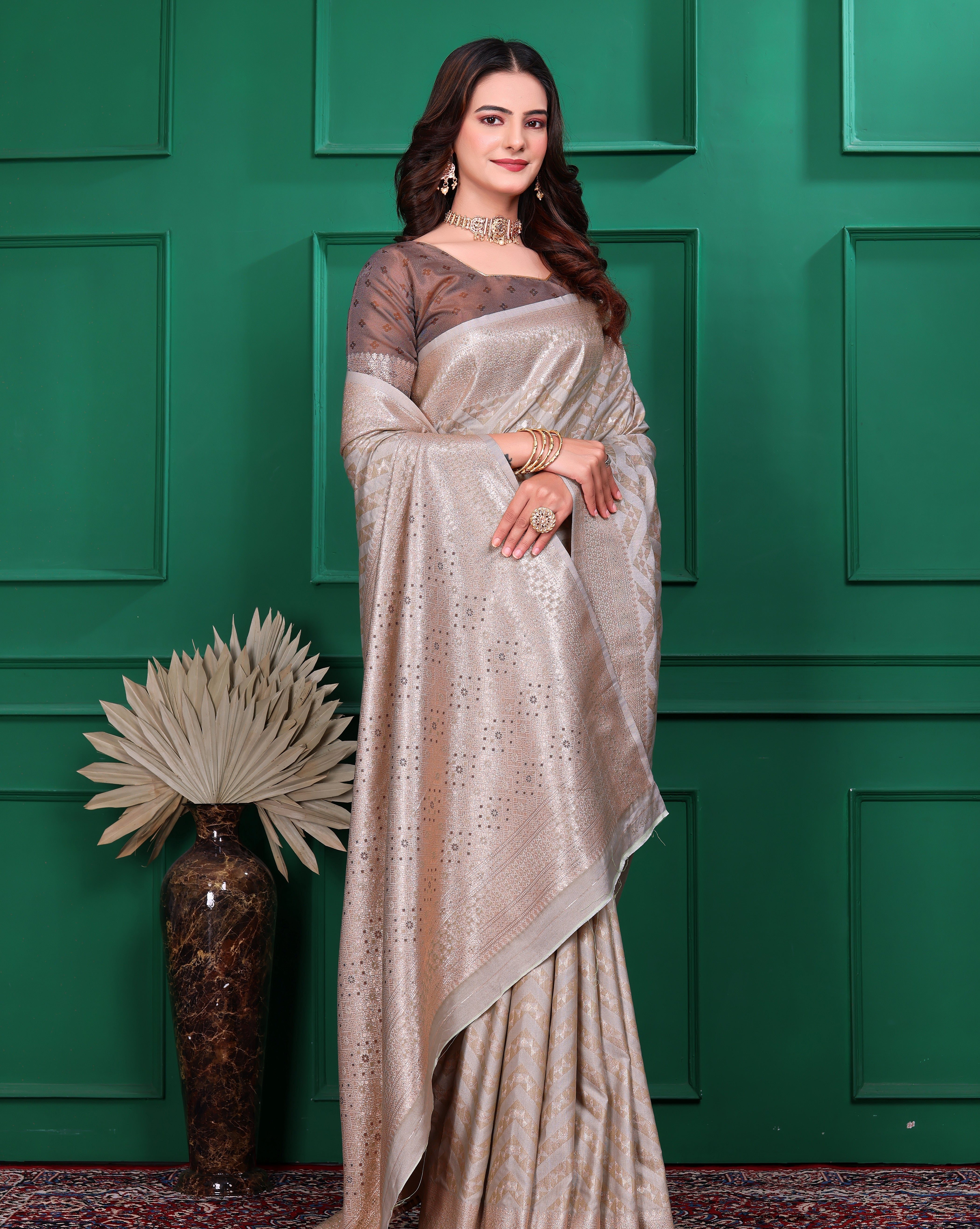 Khakhi Glow Banarasi Silk Saree