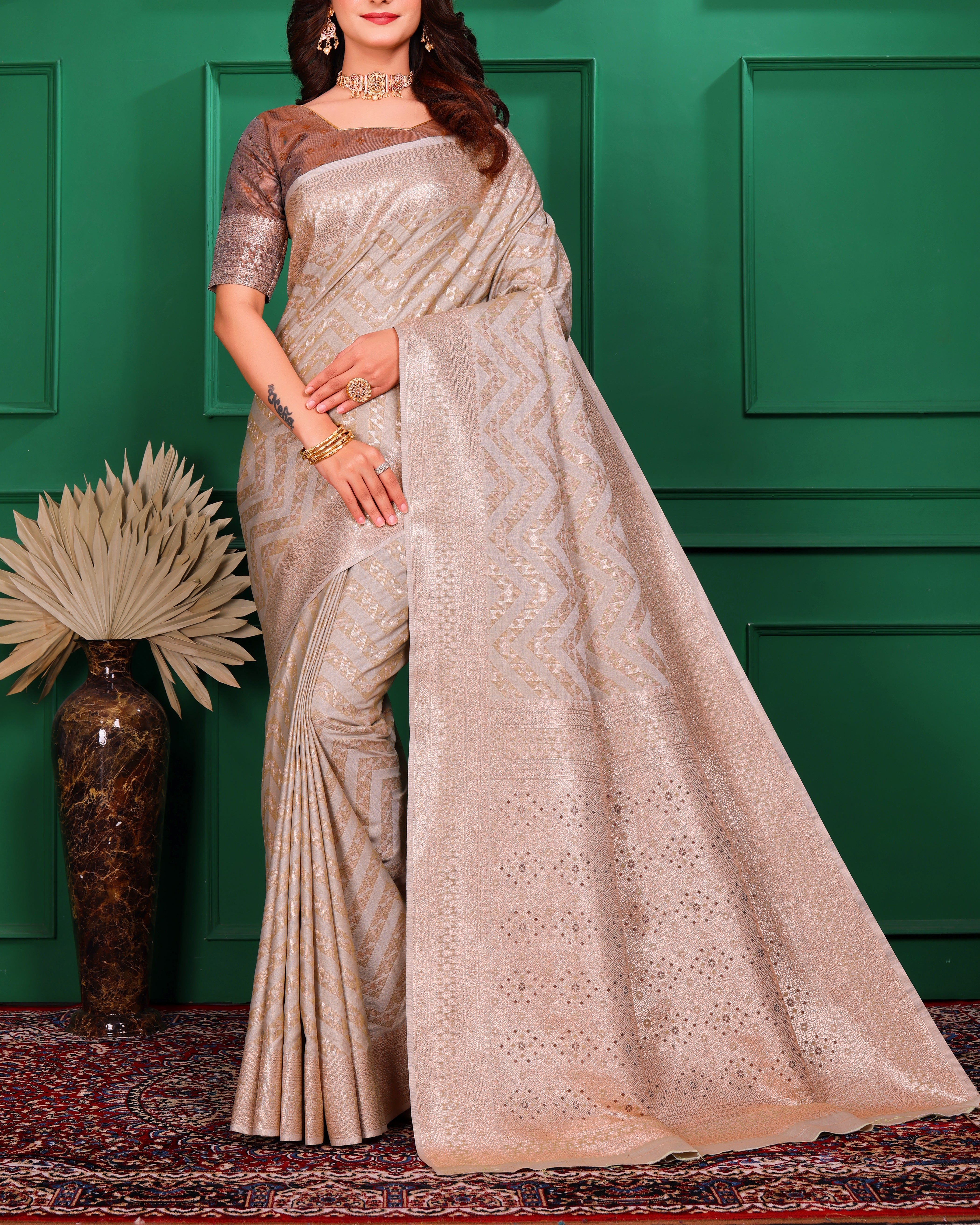 Khakhi Glow Banarasi Silk Saree